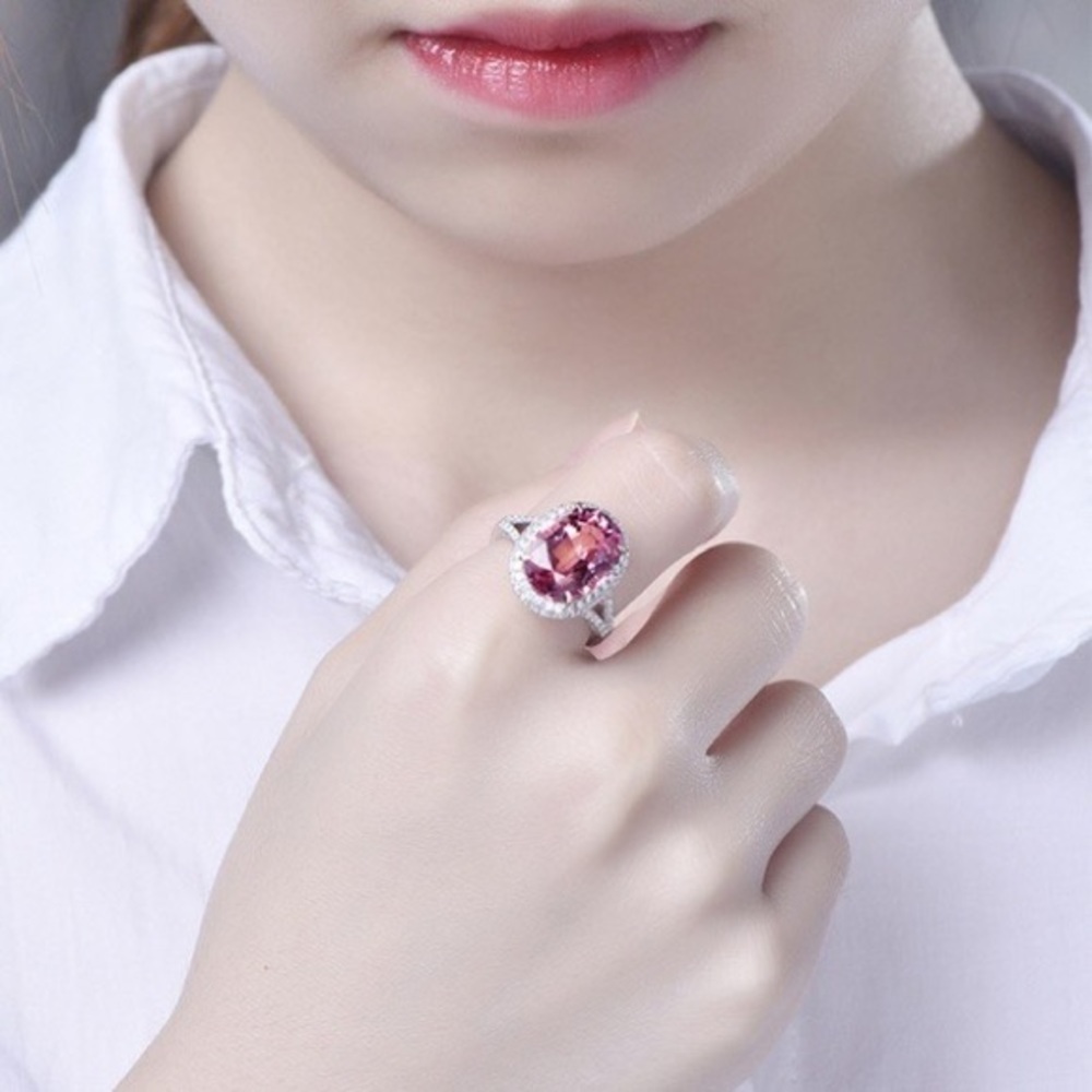 Silver and Pink Rhinestone Adjustable Ring